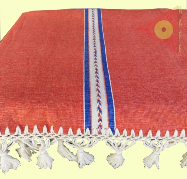 Colcha base natural/ naranja/ azul/ blanco